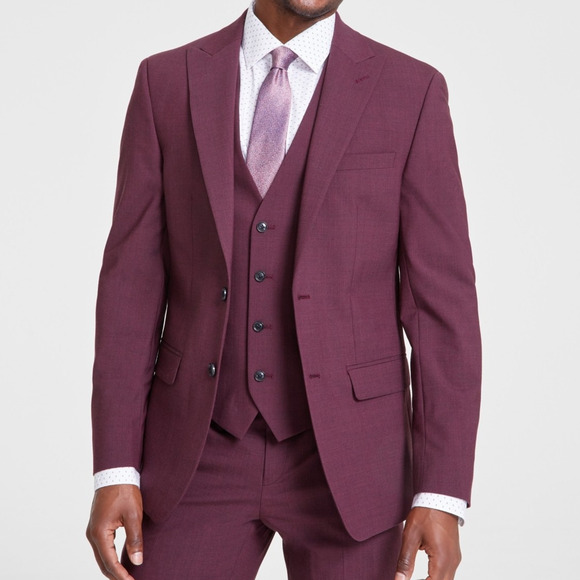 Bar III Men's Slim-Fit Wool Blend Suit Jacket Berry Red 36S $425 - Picture 2 of 9